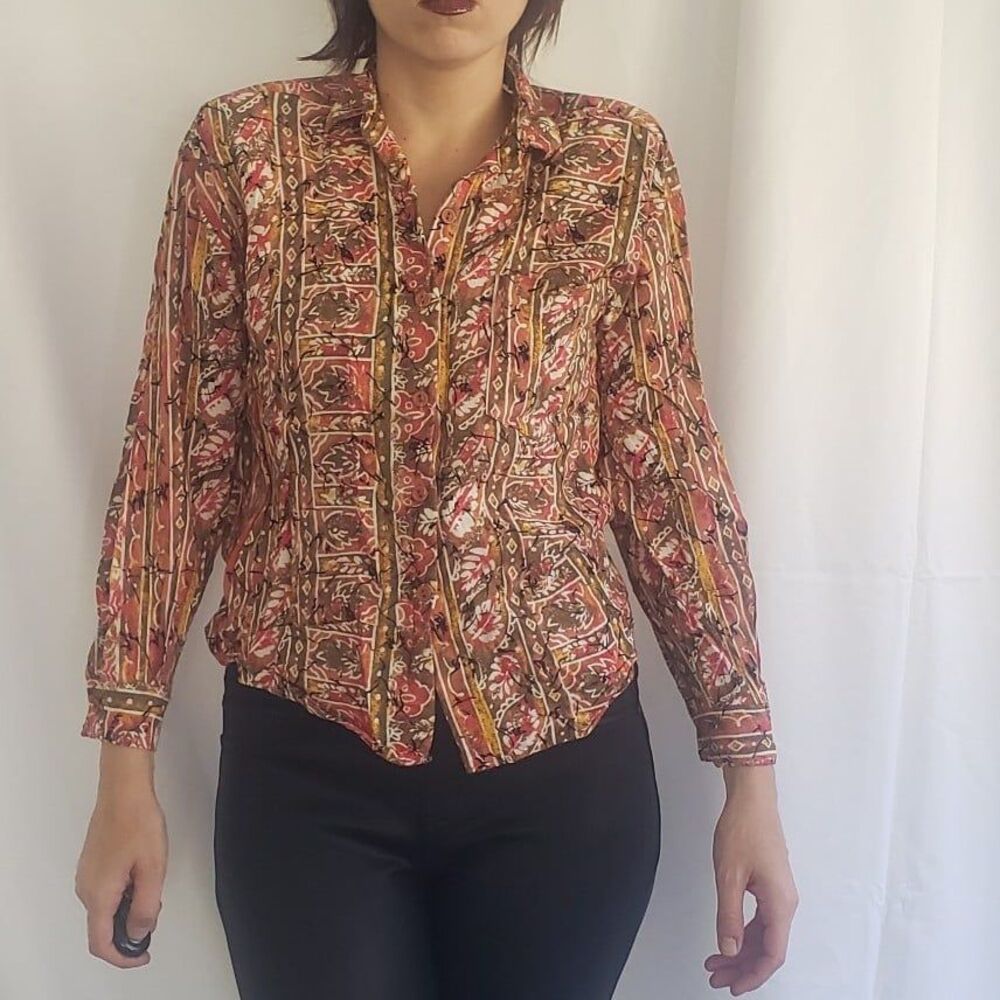 90s Fall‎ Leaf Print Button Down